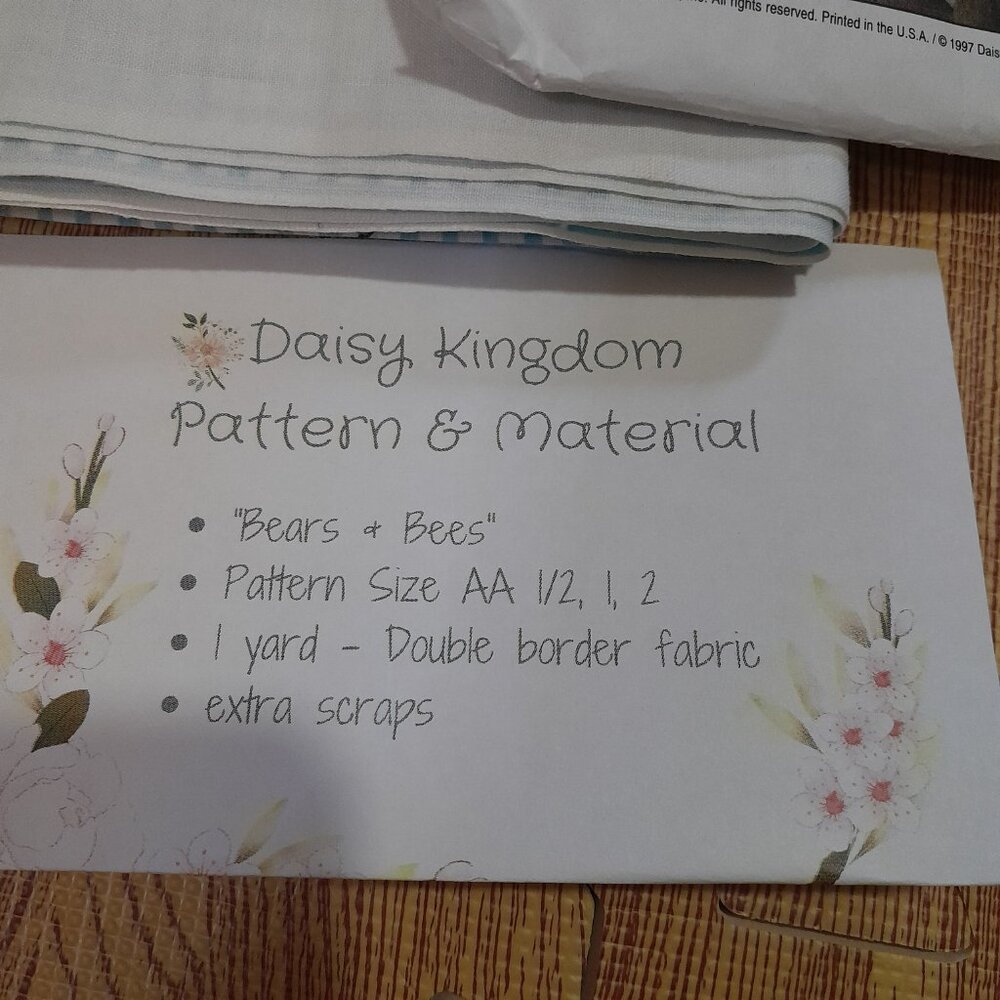 Simplicity Daisy Kingdom Dress Pattern 7496 and Bears & Bees Fabric Material - Picture 2 of 6